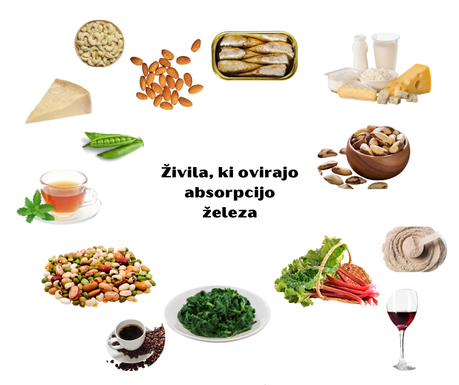 živila, ki zmanjšajo absorpcijo železa FE